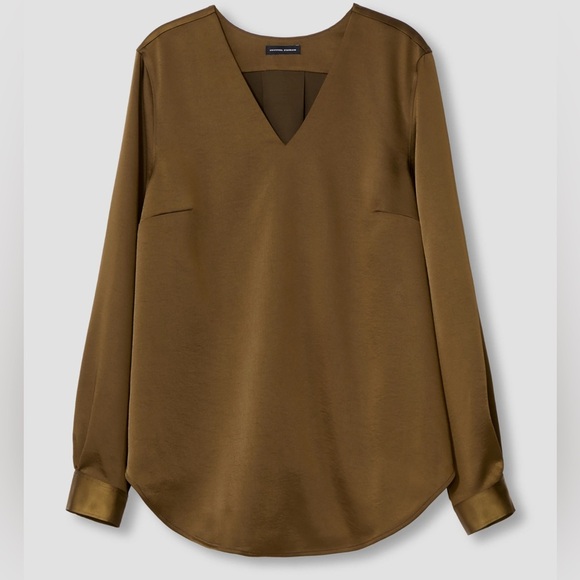 Universal Standard Eva Long Sleeve Satin V-Neck Blouse in Caramel size 22 - Picture 2 of 10